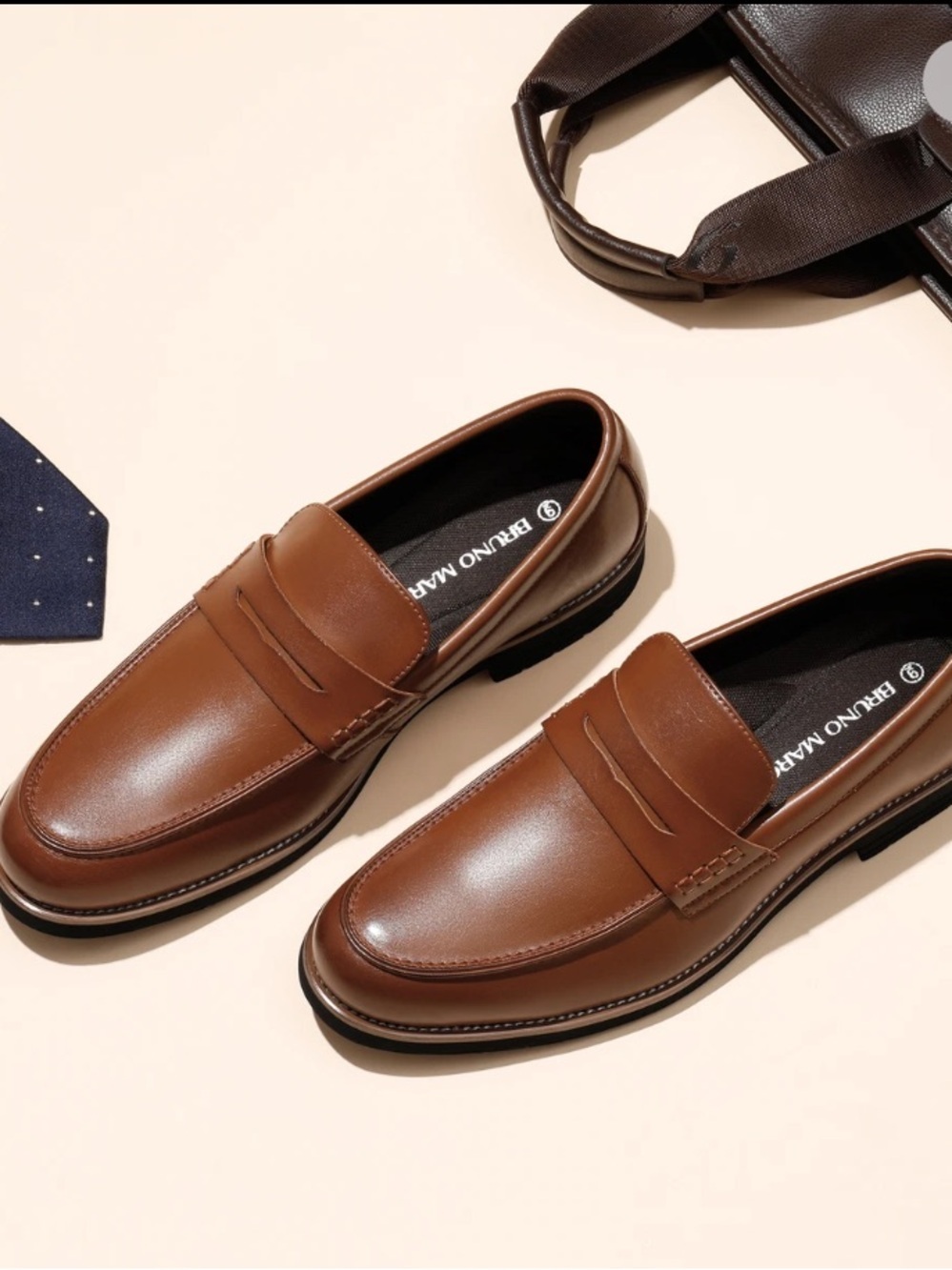 Bruno Marc Men's Brown Leather Penny Loafers - Slip-On Dress Shoes